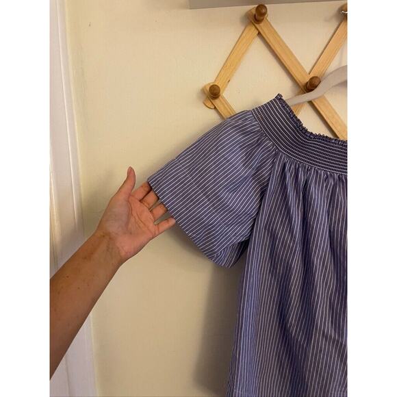 J Crew Top Women's 00 Blue Short Sleeve Blouse Off The Shoulder Nautical - Picture 5 of 7